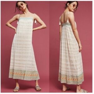 Anthropologie Cream and Orange Maxi Dress